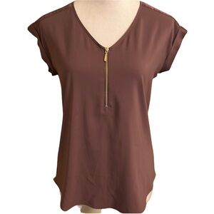 Express Purple Fitted Cap Sleeve Blouse with Zipper